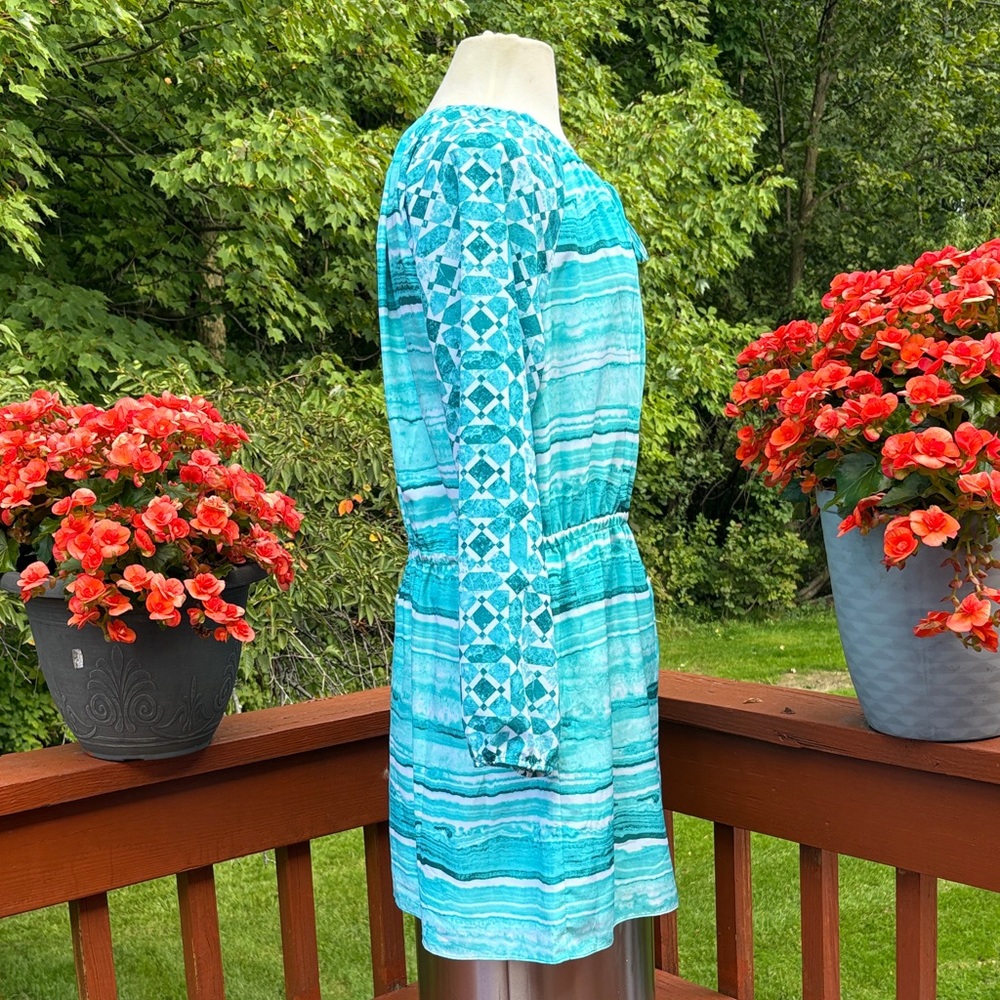 NWOT/MICHAEL Michael Kors Teal Striped Tunic dress. Absolutely no flaws. - Picture 4 of 14